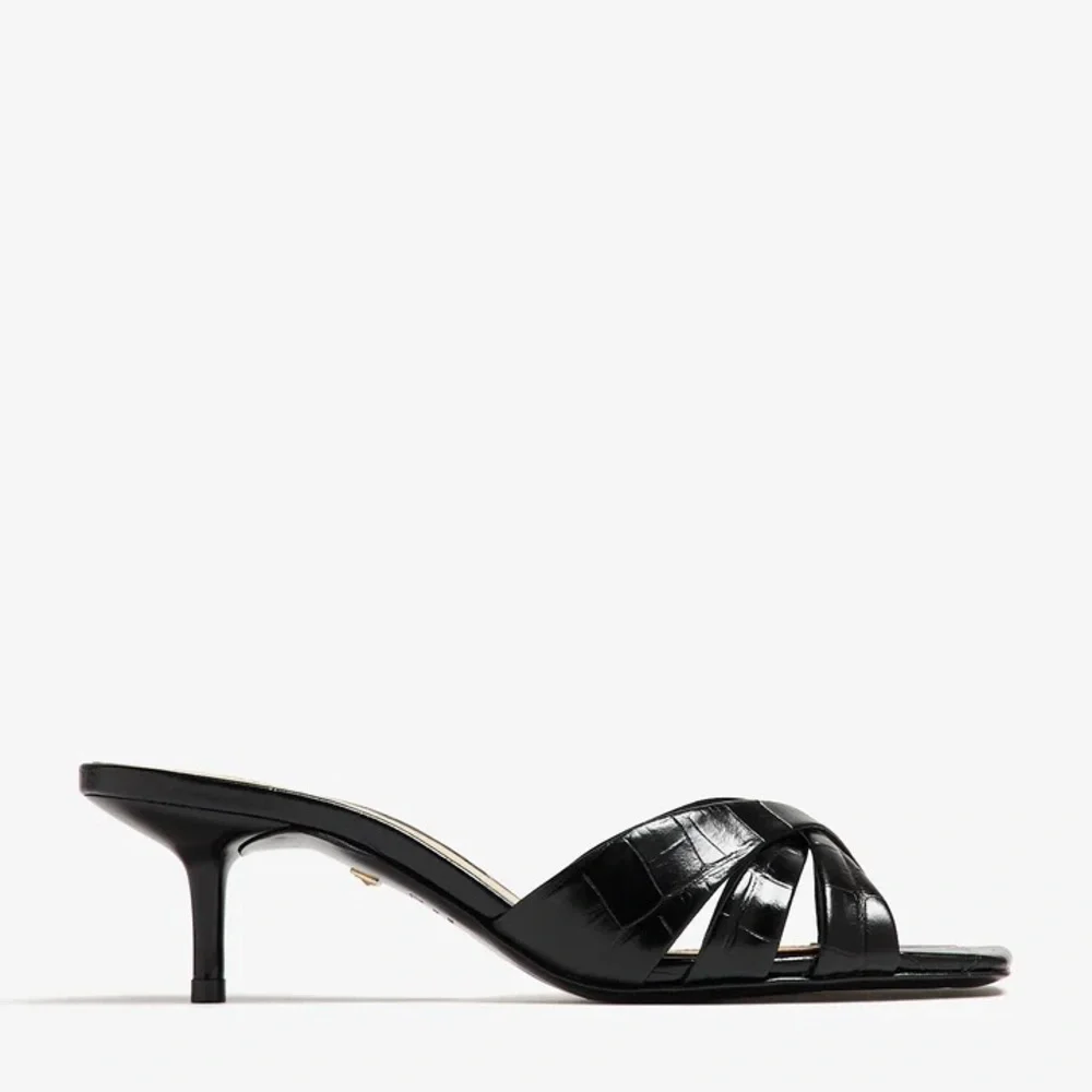 SCHUTZ Black Croc-Embossed Keefa Leather Mules New/ Box & Dustbag Size 8 60mm - Picture 4 of 11